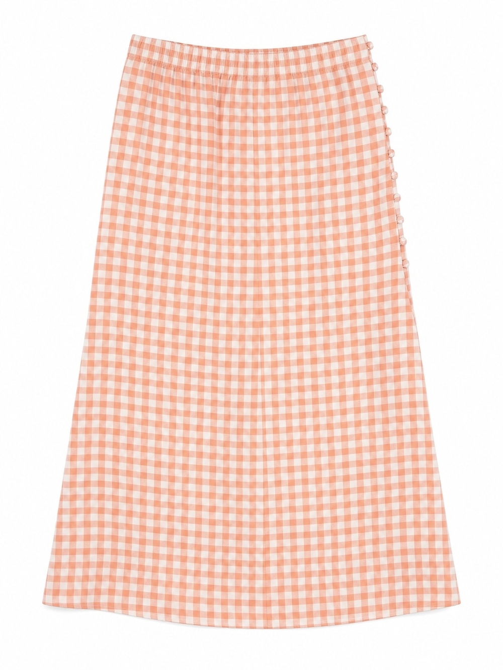 Bershka Peach White Gingham Linen Blend Side Button Midi Skirt US M